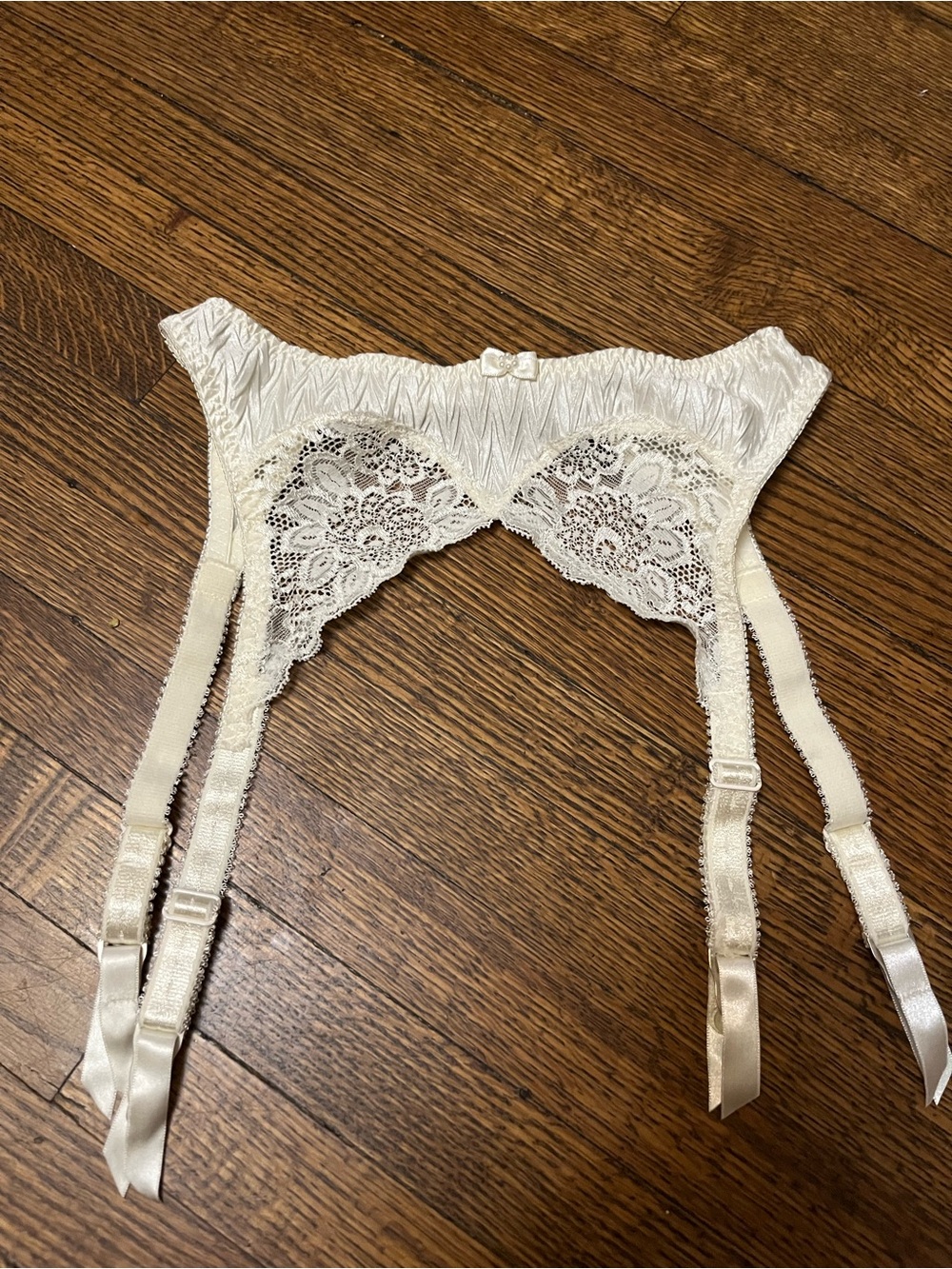 Paige Vintage Style Satin and Floral Ivory Lace Garter Belt